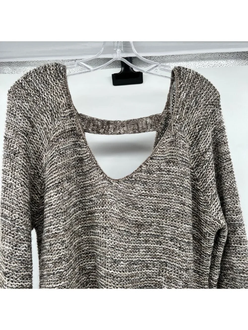 Susina Womens Knit Pullover Sweater Cut Out Brown/Multi Size Medium